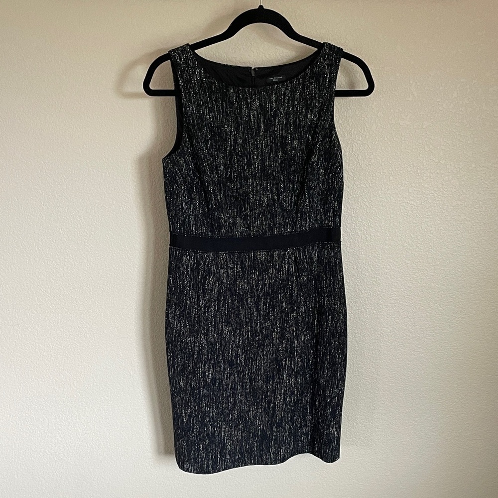 Ann Taylor Black Textured Sheath Dress 6P Career Work Office Preppy Sleeveless